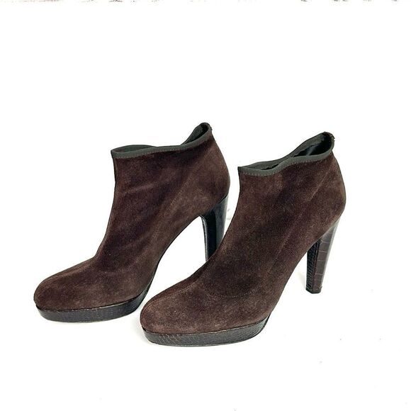 Stuart Weitzman Sockemup Platform Bootie High Heels Cola Brown Suede US 7,5 - Picture 3 of 15